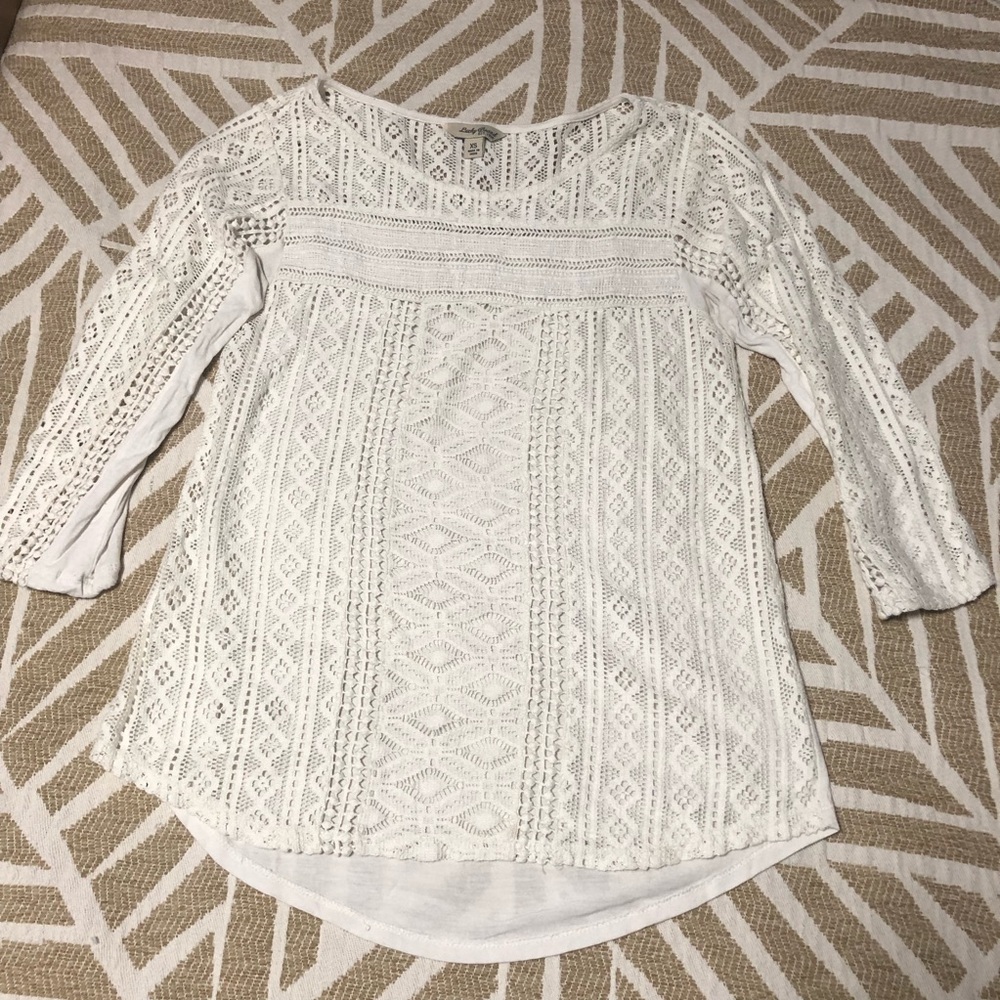 Lucky Brand Cream Crochet Lace Peasant Blouse